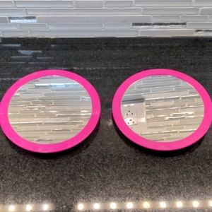 Set of 2 Round Pink Mirrors 6.25 inches diameter